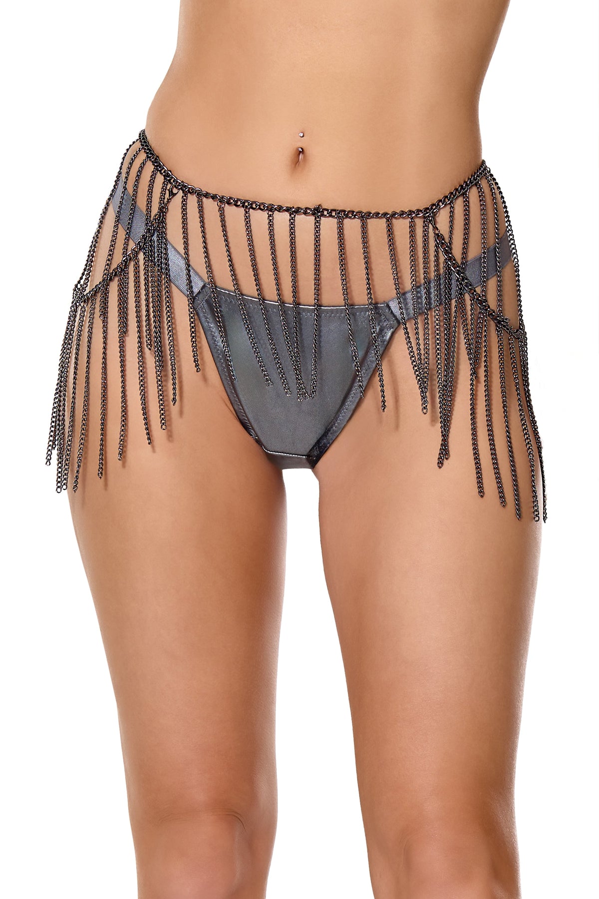 Metal Chain Fringe Garter Belt Gunmetal