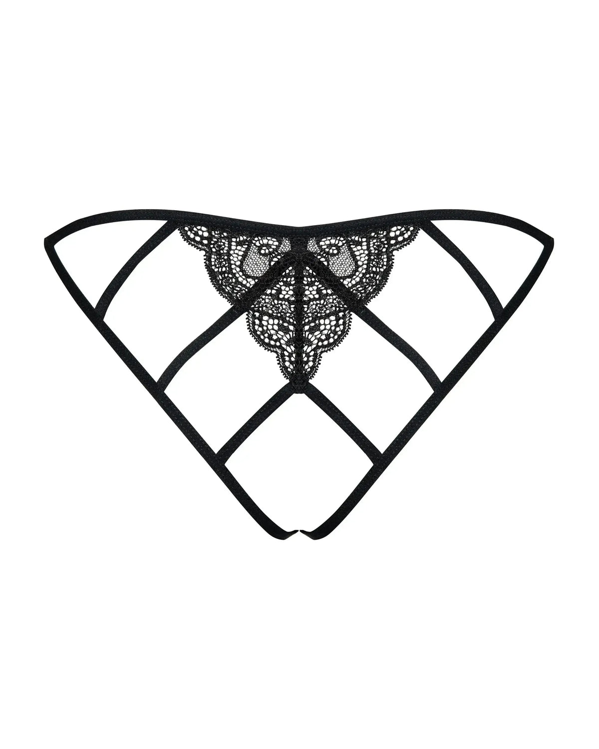 Black Miamor crotchless panties with delicate lace and seductive open gusset, perfect for naughty play.