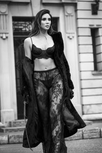 Midnight Sheer Lace Bra, Thong & Pant Three Piece Set Black - Mapale