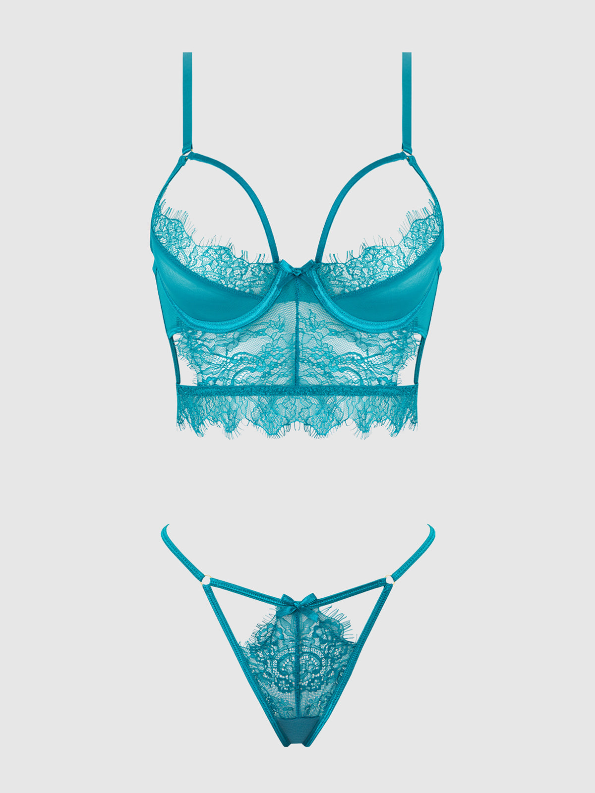 House of Desire Mila Eyelash Lace Strappy Longline Bra & Tanga Set