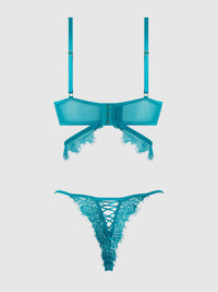 House of Desire Mila Eyelash Lace Strappy Longline Bra & Tanga Set