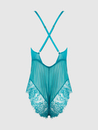 House of Desire Mila Mesh & Eyelash Lace High Slit Romper Teddy