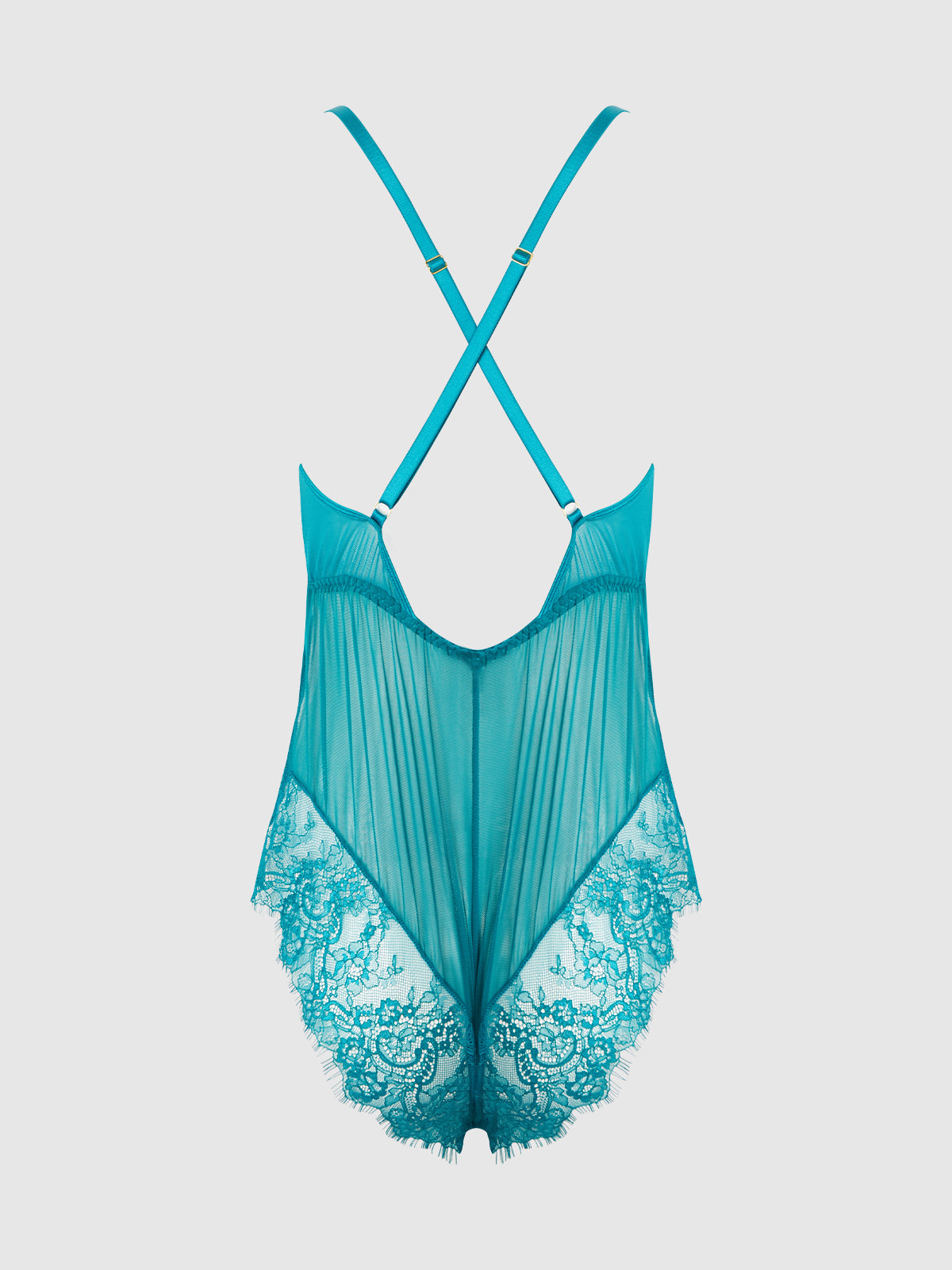 House of Desire Mila Mesh & Eyelash Lace High Slit Romper Teddy