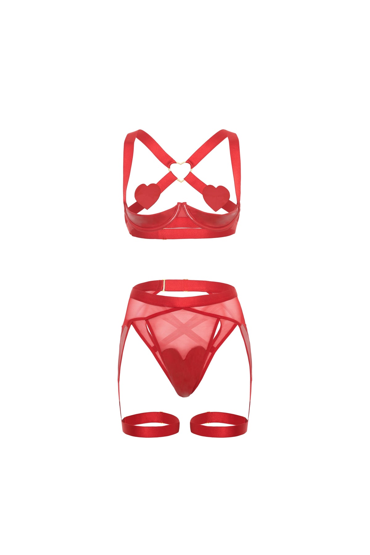 Mimi Open Cups Shelf Bra Set Red