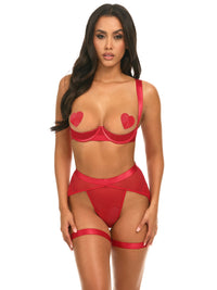 Oh la la Cheri Mimi Open Cups Shelf Bra Set Red