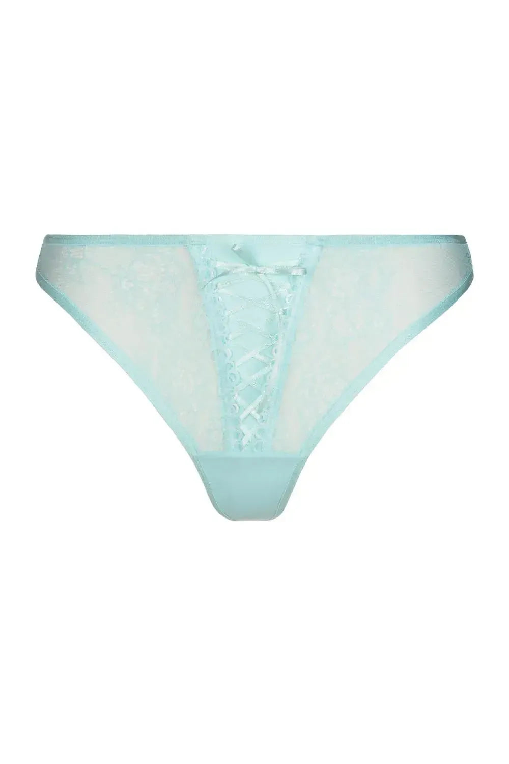 Axami Mint Lace up G-String: beautiful aqua lace with intriguing lace-up front detail.