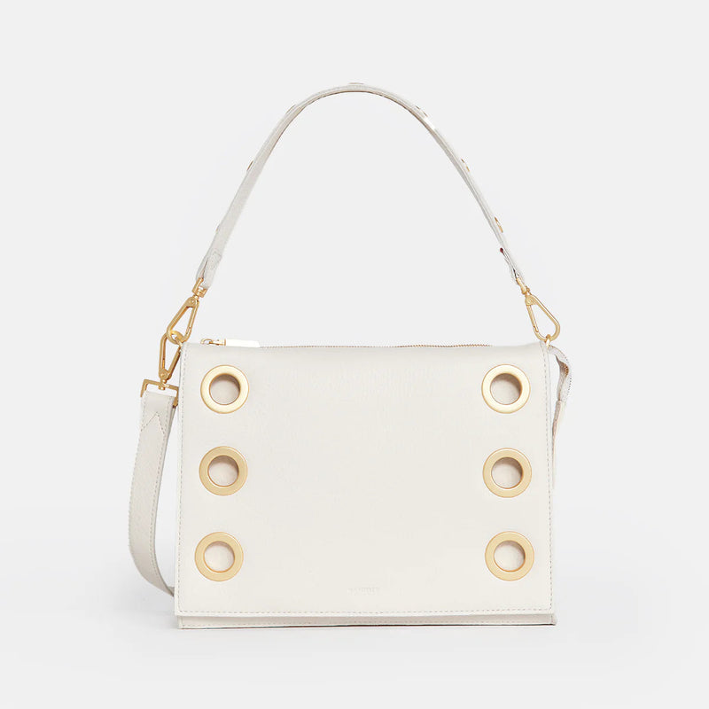 Hammitt Montana Leather Clutch Lrg Handbag Calla Lily White/Brushed Gold-Rebel Romance