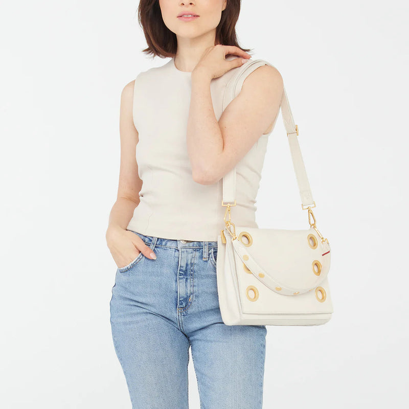 Hammitt Montana Leather Clutch Lrg Handbag Calla Lily White/Brushed Gold-Rebel Romance