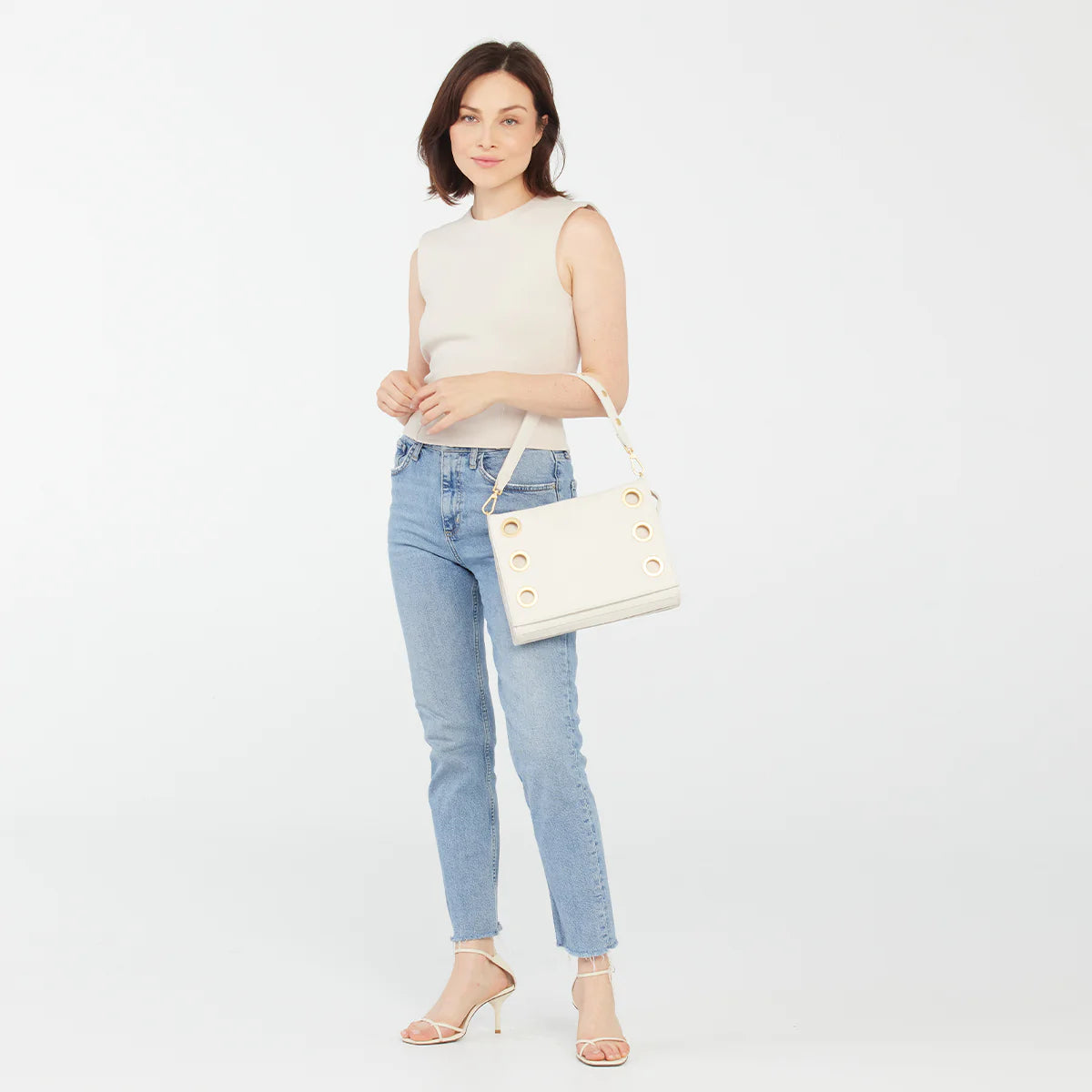 Hammitt Montana Leather Clutch Lrg Handbag Calla Lily White/Brushed Gold-Rebel Romance