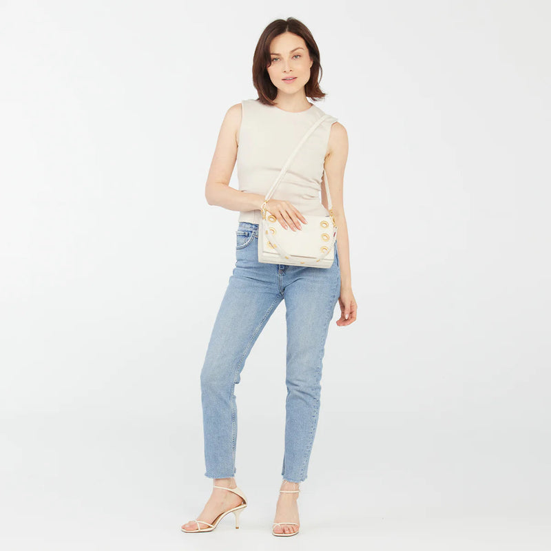 Hammitt Montana Leather Clutch Sml Handbag Calla Lily White/Brushed Gold-Rebel Romance