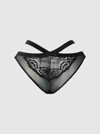 House of Desire Natasha Lace & Mesh Strappy Hipster Black