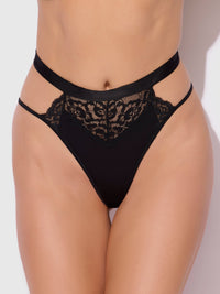 House of Desire Natasha Satin & Lace Bow Tie G-String Black