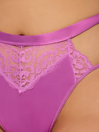 House of Desire Natasha Satin & Lace Bow Tie G-String Cyclamen Pink