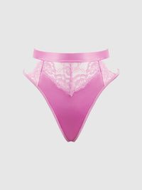 House of Desire Natasha Satin & Lace Bow Tie G-String Cyclamen Pink