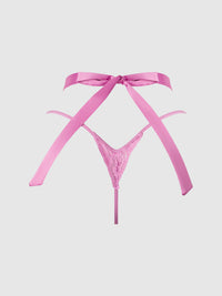 House of Desire Natasha Satin & Lace Bow Tie G-String Cyclamen Pink