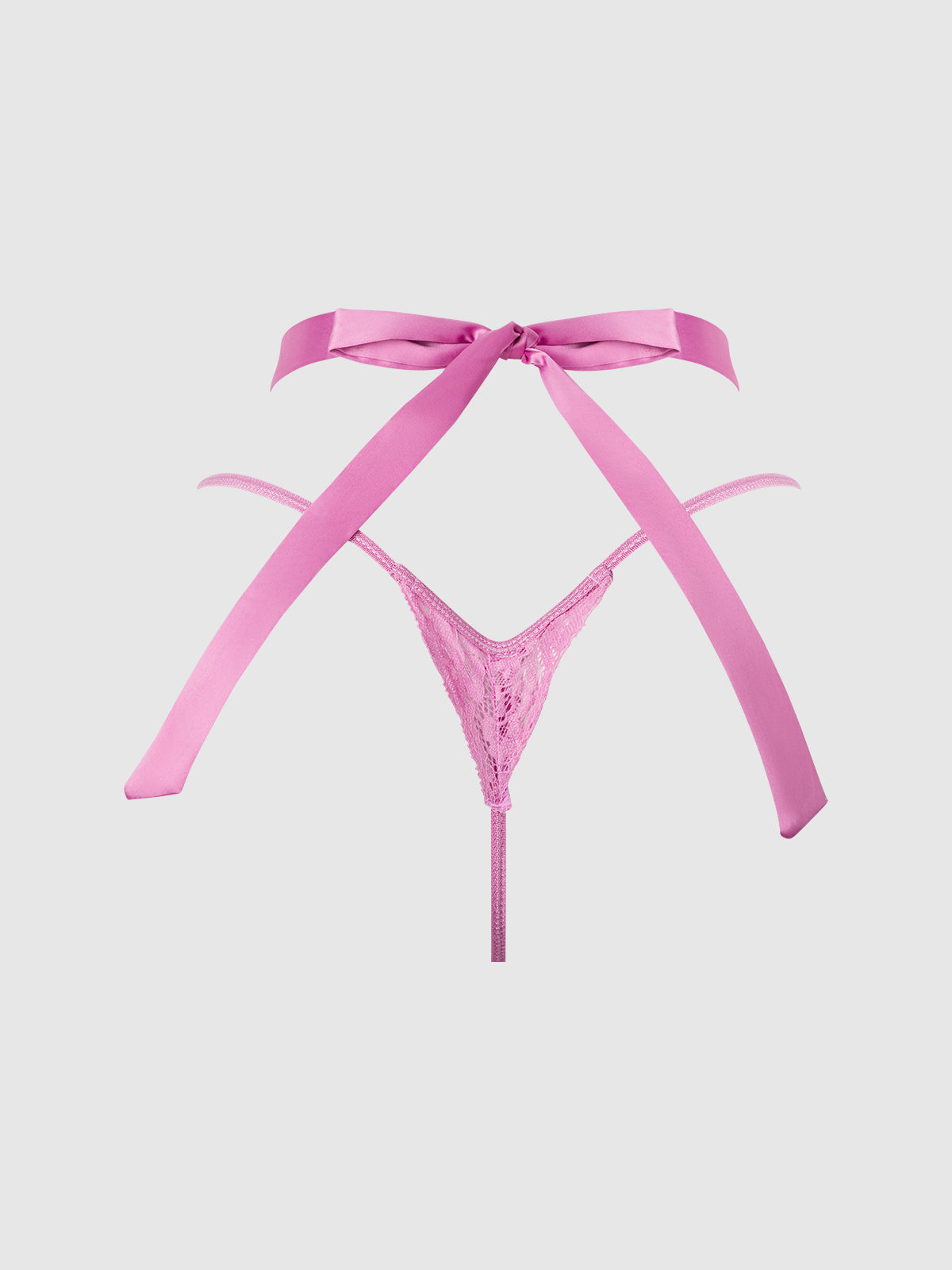House of Desire Natasha Satin & Lace Bow Tie G-String Cyclamen Pink