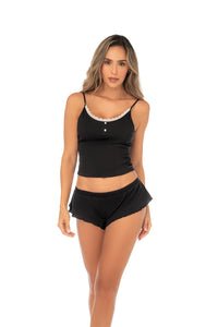 Nightcap Contrast Trim Cami and Shorts Set Black - Mapale