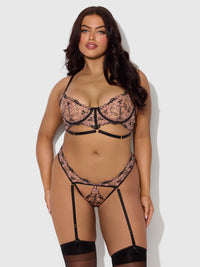 House of Desire Nova Blacklight Glow Lace Bra & Gartered Thong Set