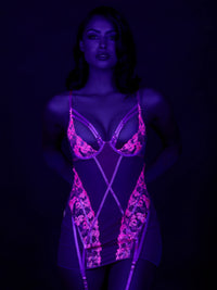House of Desire Nova Blacklight Glow Lace Garter Slip