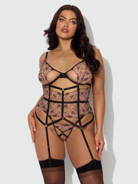 House of Desire Nova Blacklight Glow Lace Corset & Thong Set