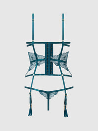 House of Desire Nova Blacklight Glow Lace Corset & Thong Set