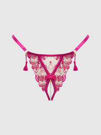 House of Desire Nova Blacklight Glow Lace Crotchless Pearl G-String Pink Dragon