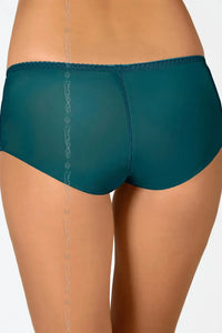 Axami Olive Embroidery Mesh Briefs: seductive glossy green lace and delicate tulle, classic styling.