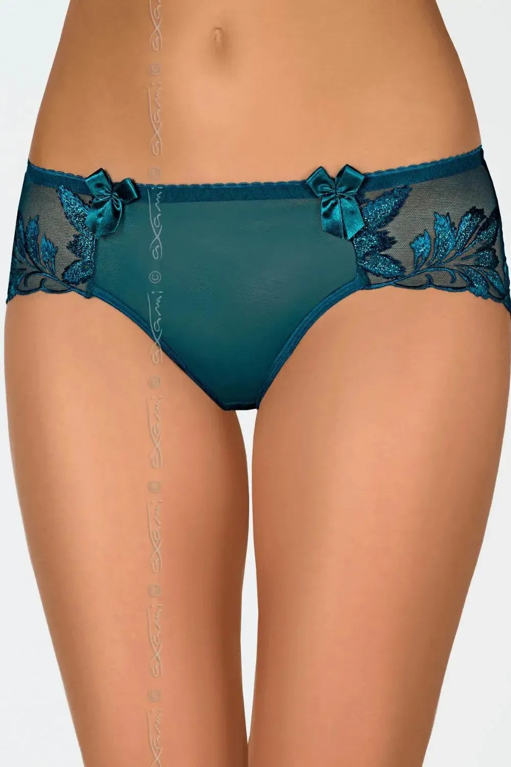 Axami Olive Embroidery Mesh Briefs: seductive green lace and delicate tulle with classic built-up styling.
