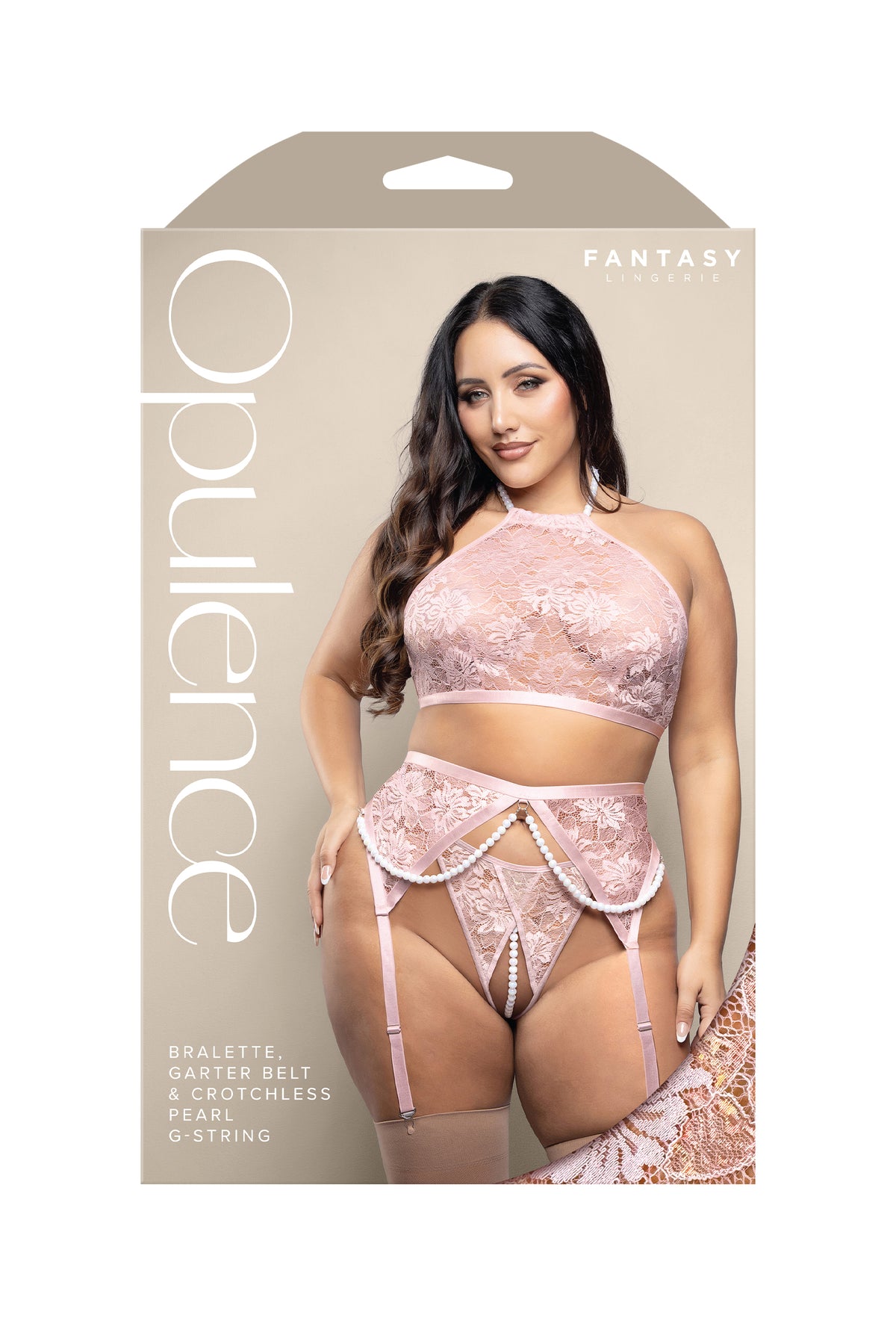 Opulence Bralette, Garter Belt & Crotchless Pearl G-String Set