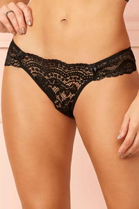 Palais Garnier black lace bikini bottom with delicate lace front, sides, and rear, featuring hand-cut finish.