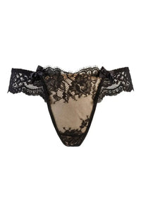 Axami Passion Fruit black lacy thong with feminine lace pattern and intriguing back.