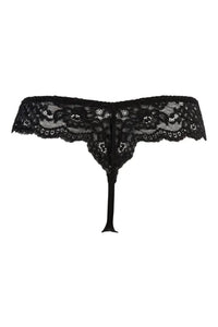 Axami Passion Fruit black lacy thong with feminine lace pattern and intriguing back for a sensual look.