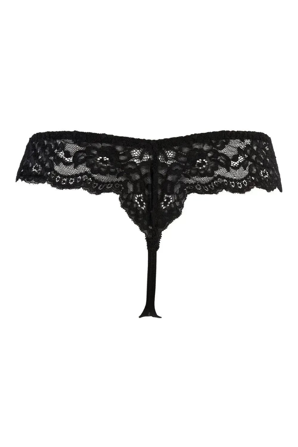 Axami Passion Fruit black lacy thong with feminine lace pattern and intriguing back for a sensual look.