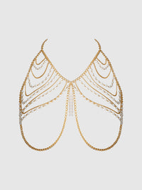 House of Desire Pearl & Chain Draped Bralette Bra Gold