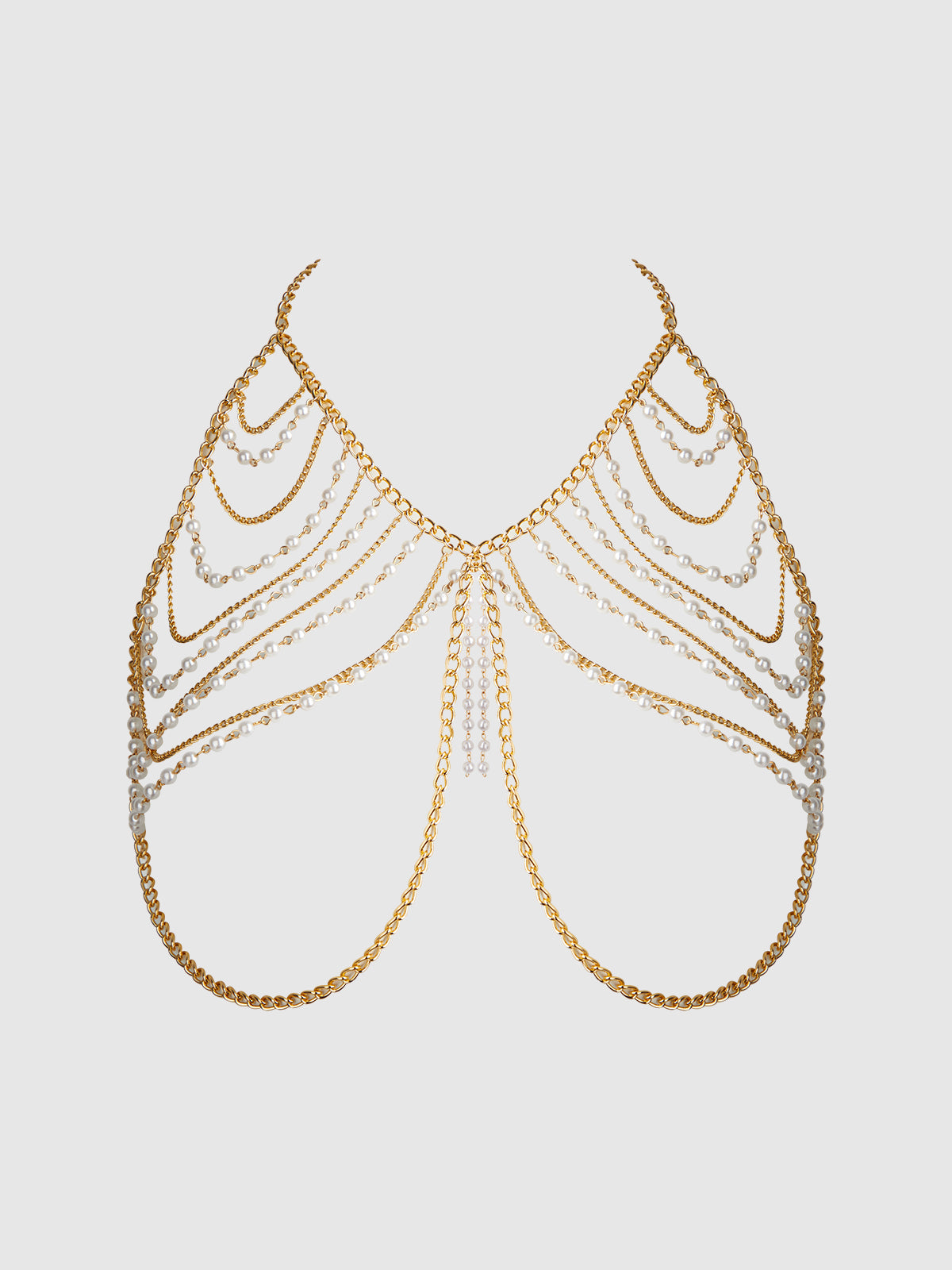 House of Desire Pearl & Chain Draped Bralette Bra Gold