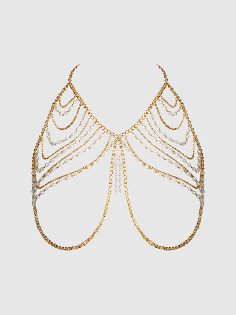 House of Desire Pearl & Chain Draped Bralette Bra Gold – Rebel Romance