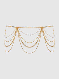 House of Desire Pearl & Chain Draped Garter Gold