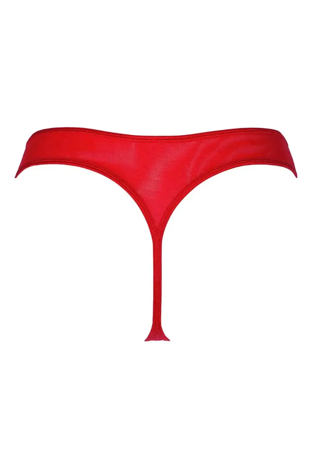 Seductive Axami Penelope Caged Thong in vibrant red, featuring delicate lace and a unique caged design.