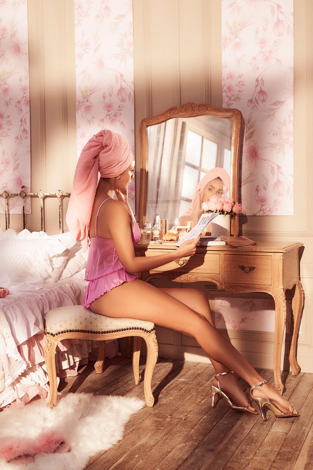 Petal Hush Sheer Mesh Cami and Flutter Shorts Set Blush Pink - Mapale