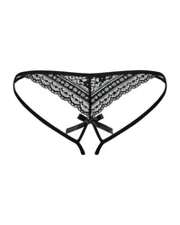 Seductive black Picantina crotchless thong with delicate lace, open crotch, and a charming bow.