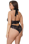 Coquette Queen Metallic Floral Lace & Mesh Crotchless Teddy Bodysuit-Rebel Romance