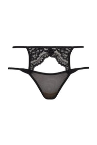 Axami Poison black lace thong with sensual cut-out and delicate mesh.