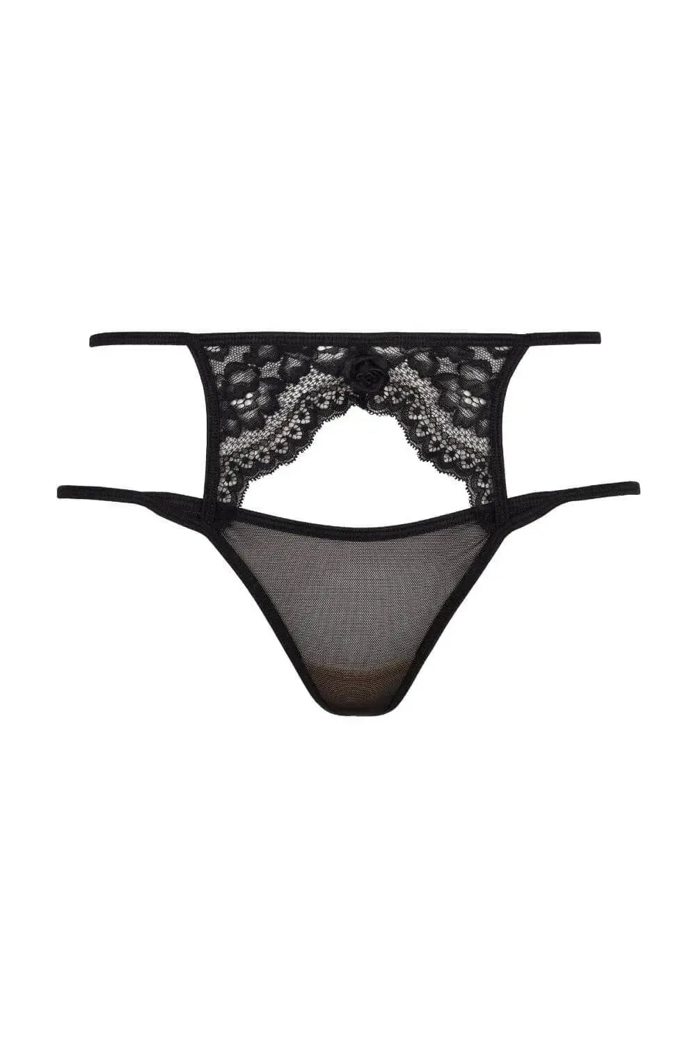 Axami Poison black lace thong with sensual cut-out and delicate mesh.
