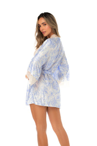Porcelain Sky Lace Trim Short Robe Pearl Sky Blue - Mapale