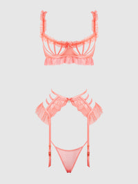 House of Desire Portia Swiss Dot Cutout Bra, Garter, & Thong Set Siesta
