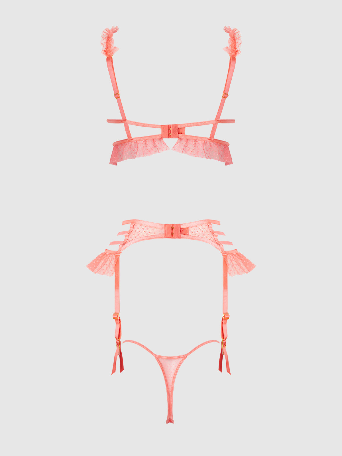 House of Desire Portia Swiss Dot Cutout Bra, Garter, & Thong Set Siesta