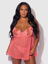 House of Desire Portia Swiss Dot Peekaboo Cups Babydoll & G-String Set Siesta