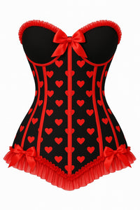 Lavish Black & Red Hearts Lycra Hook & Eye Back Closure Bustier