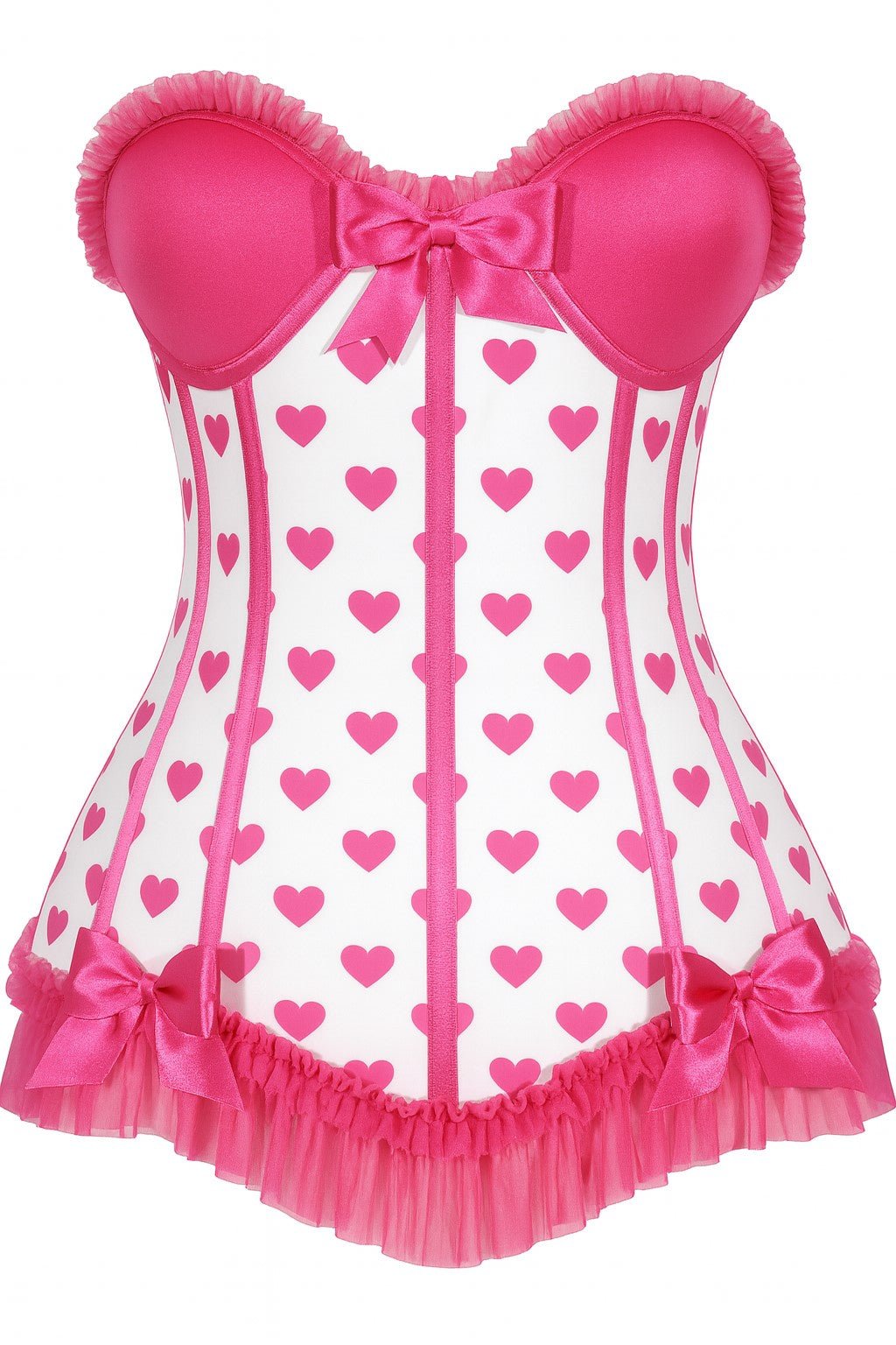 Lavish White & Pink Hearts Lycra Hook & Eye Back Closure Bustier