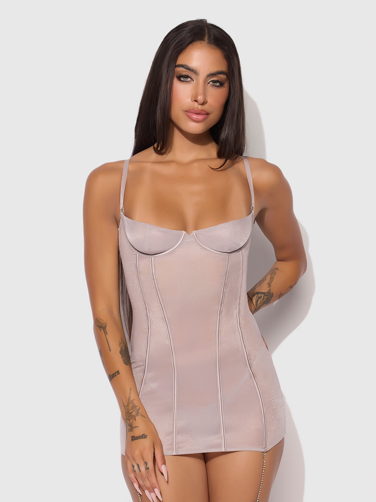 Presley Shine Mesh & Rhinestone Chemise & G-String Set